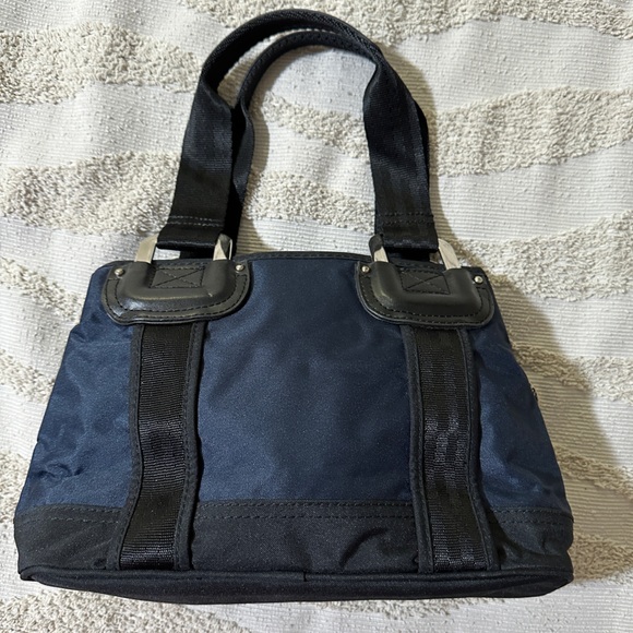 Franco Sarto Handbag, Black Leather and Midnight Blue Nylon, Like New 👜 - Picture 3 of 15
